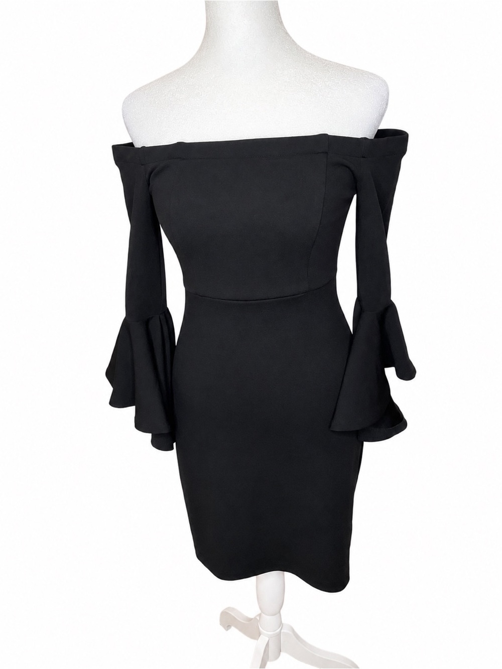 Teeze Me Off-Shoulder Black Ruffle Sleeve Bodycon Dress